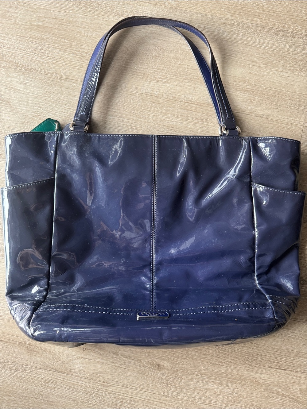 Coach Glossy Patent Navy Tote - Picture 8 of 11